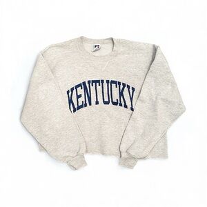 Russell Athletic Kentucky Heather Grey & Blue Crew Neck Cropped Sweatshirt XL